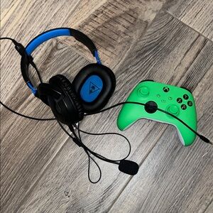 Turtle Beach Blue Gaming Headset and Green Controller